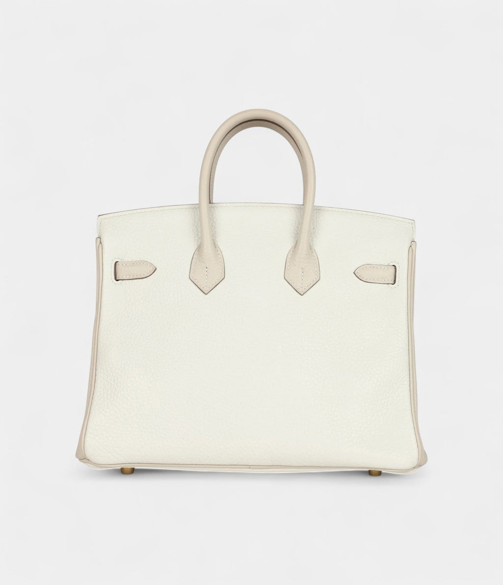 HM BK 25 White and Trench Togo Brushed Gold Hardware