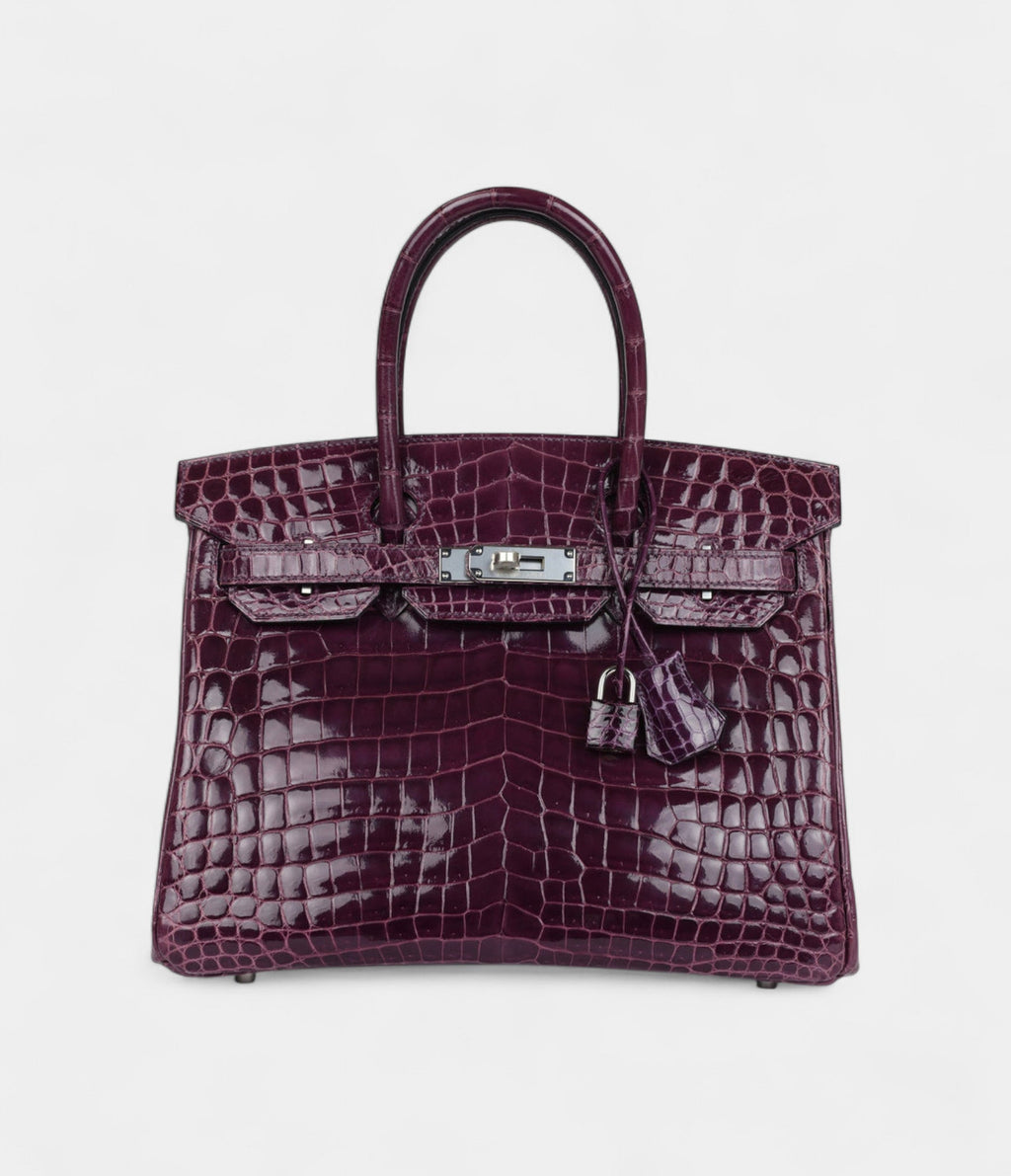 HM BK 30 Amethyst Shiny Niloticus Crocodile Palladium Hardware
