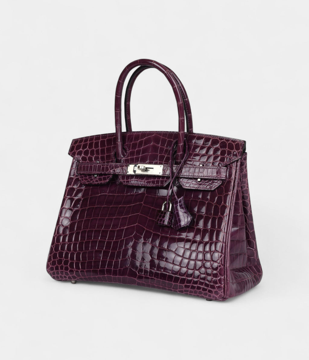 HM BK 30 Amethyst Shiny Niloticus Crocodile Palladium Hardware