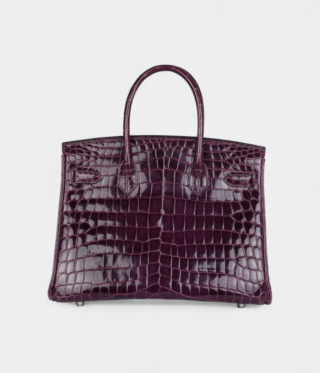 HM BK 30 Amethyst Shiny Niloticus Crocodile Palladium Hardware