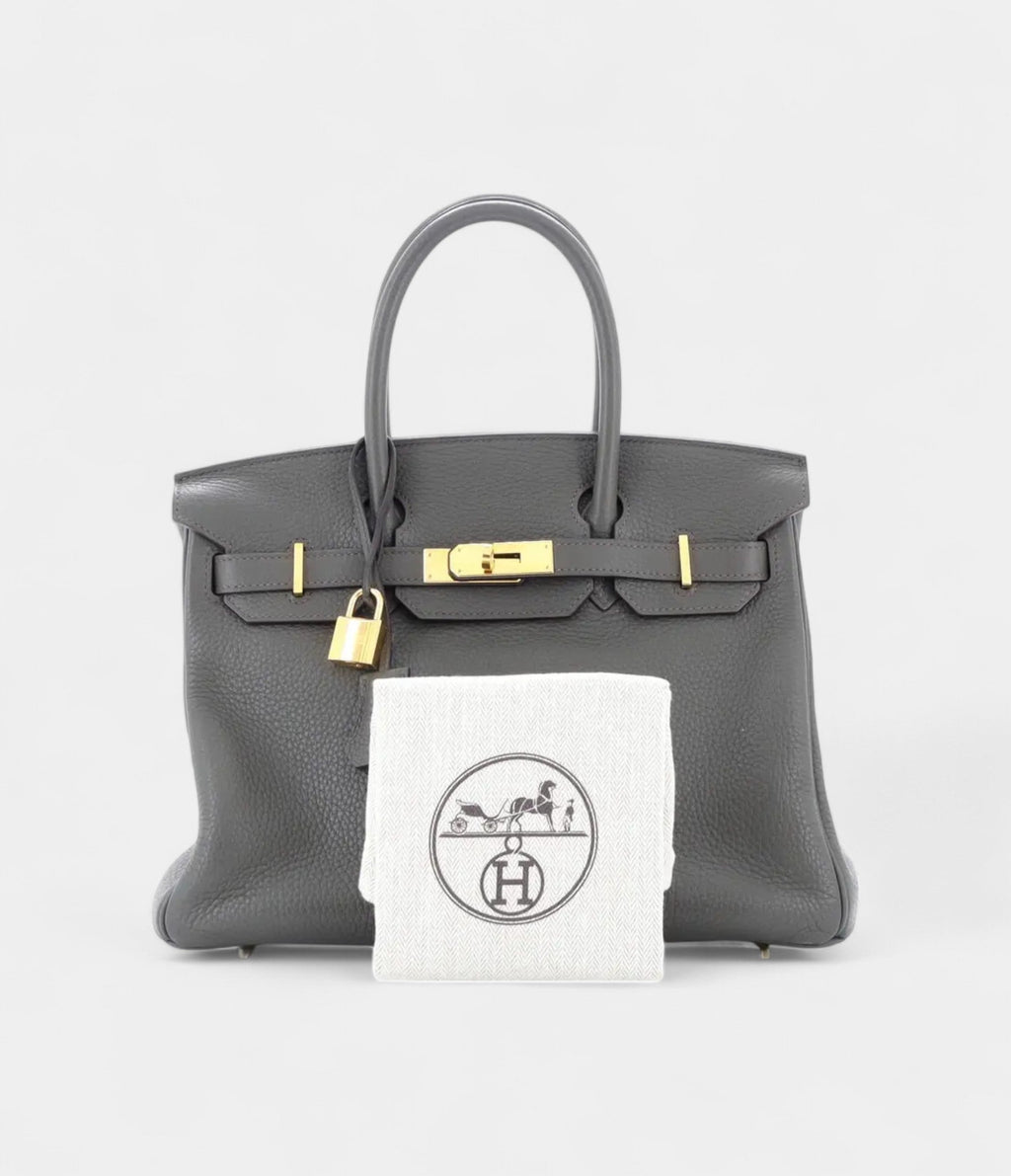 HM BK 30 Gray Leather Tote