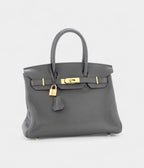 HM BK 30 Gray Leather Tote