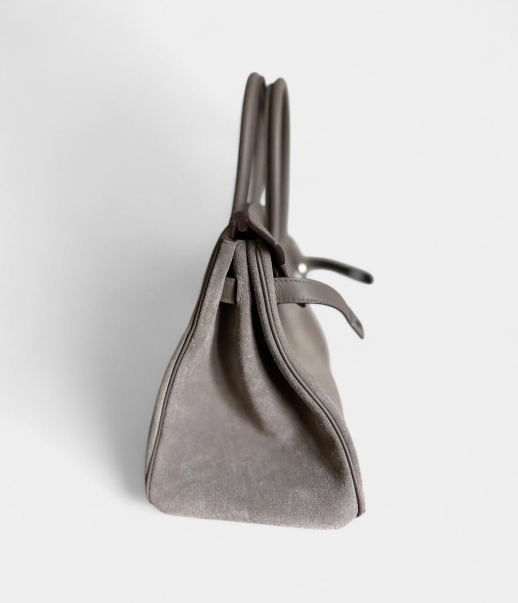 HM BK 30 Grey Suede Handbag Understated Luxury in a Rare Texture