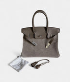 HM BK 30 Grey Suede Handbag Understated Luxury in a Rare Texture