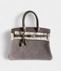 HM BK 30 Grey Suede Handbag Understated Luxury in a Rare Texture