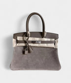 HM BK 30 Grey Suede Handbag Understated Luxury in a Rare Texture