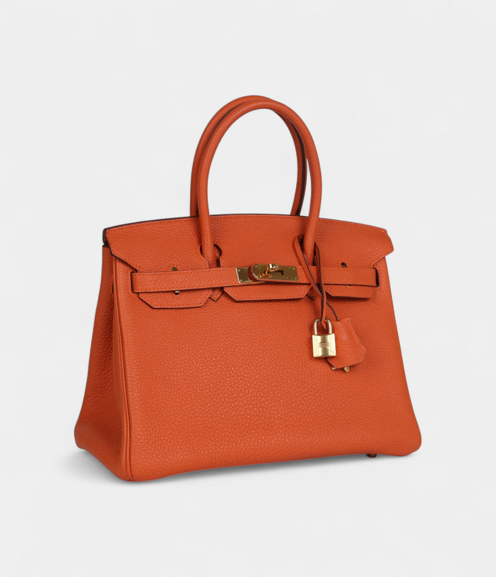 HM BK 30 Orange Togo Gold Hardware