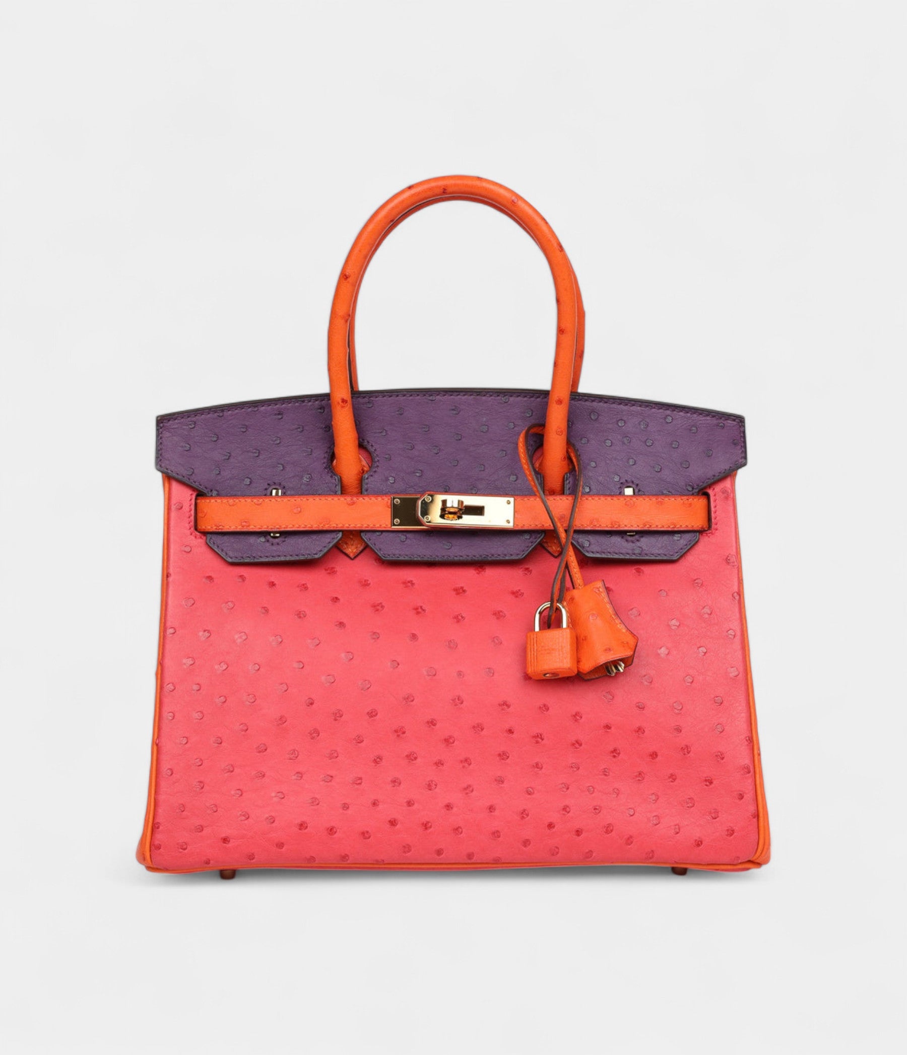 HM BK 30 Tangerine, Violet and Bougainvillea Ostrich Gold Hardware