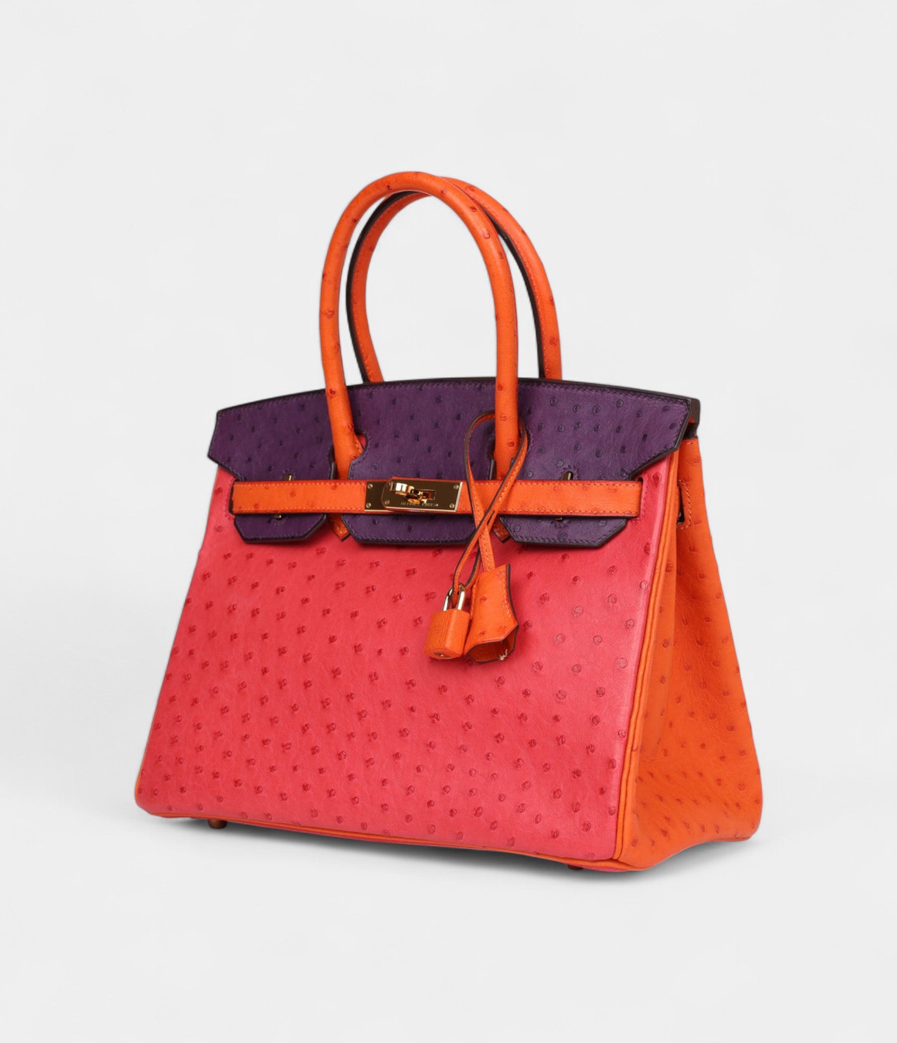 HM BK 30 Tangerine, Violet and Bougainvillea Ostrich Gold Hardware