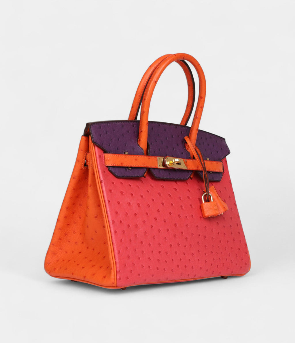 HM BK 30 Tangerine, Violet and Bougainvillea Ostrich Gold Hardware