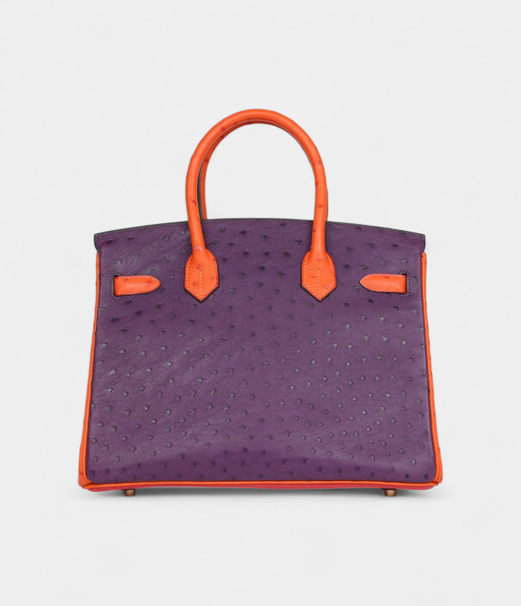 HM BK 30 Tangerine, Violet and Bougainvillea Ostrich Gold Hardware