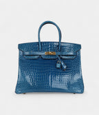 HM BK 35 Bleu Mykonos Shiny Porosus Crocodile Gold Hardware