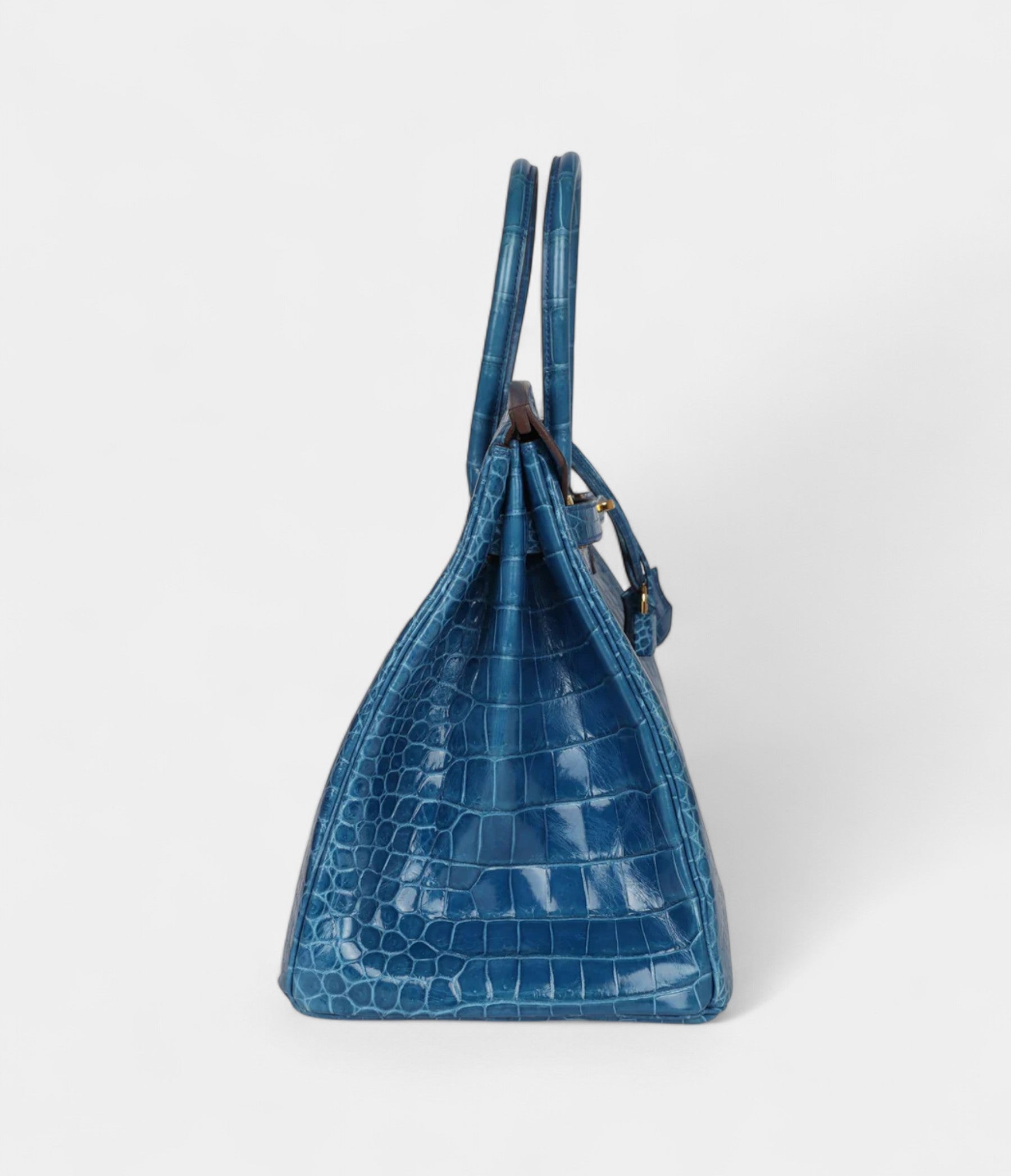 HM BK 35 Bleu Mykonos Shiny Porosus Crocodile Gold Hardware