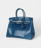 HM BK 35 Bleu Mykonos Shiny Porosus Crocodile Gold Hardware