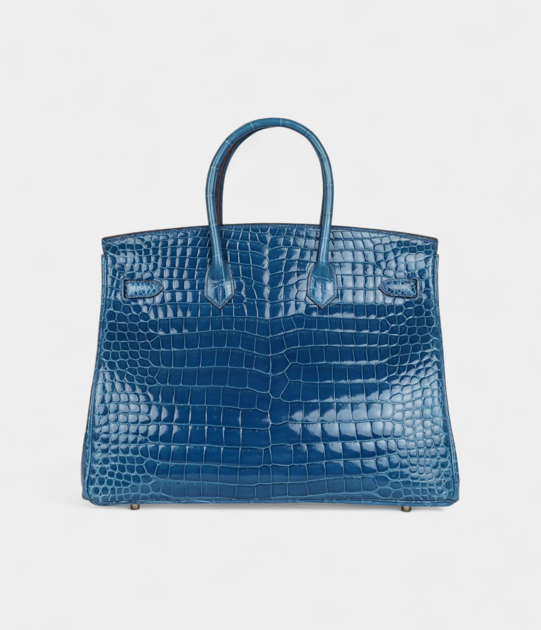 HM BK 35 Bleu Mykonos Shiny Porosus Crocodile Gold Hardware