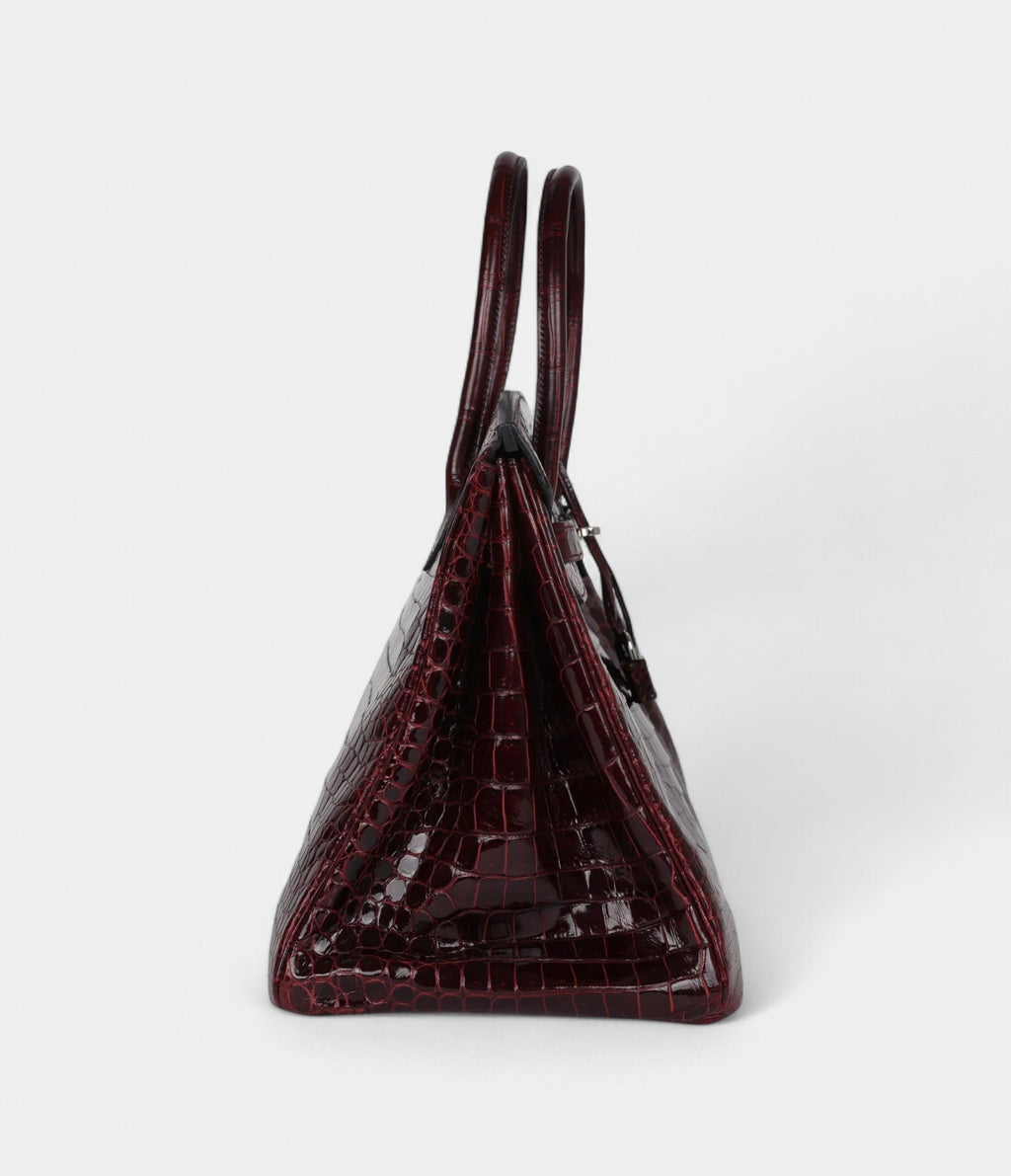 HM BK 35 Bordeaux Shiny Porosus Crocodile Palladium Hardware