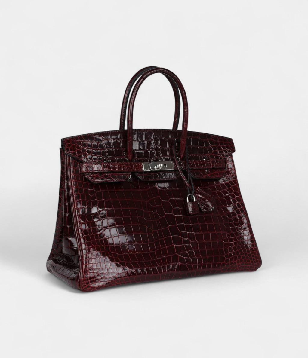 HM BK 35 Bordeaux Shiny Porosus Crocodile Palladium Hardware