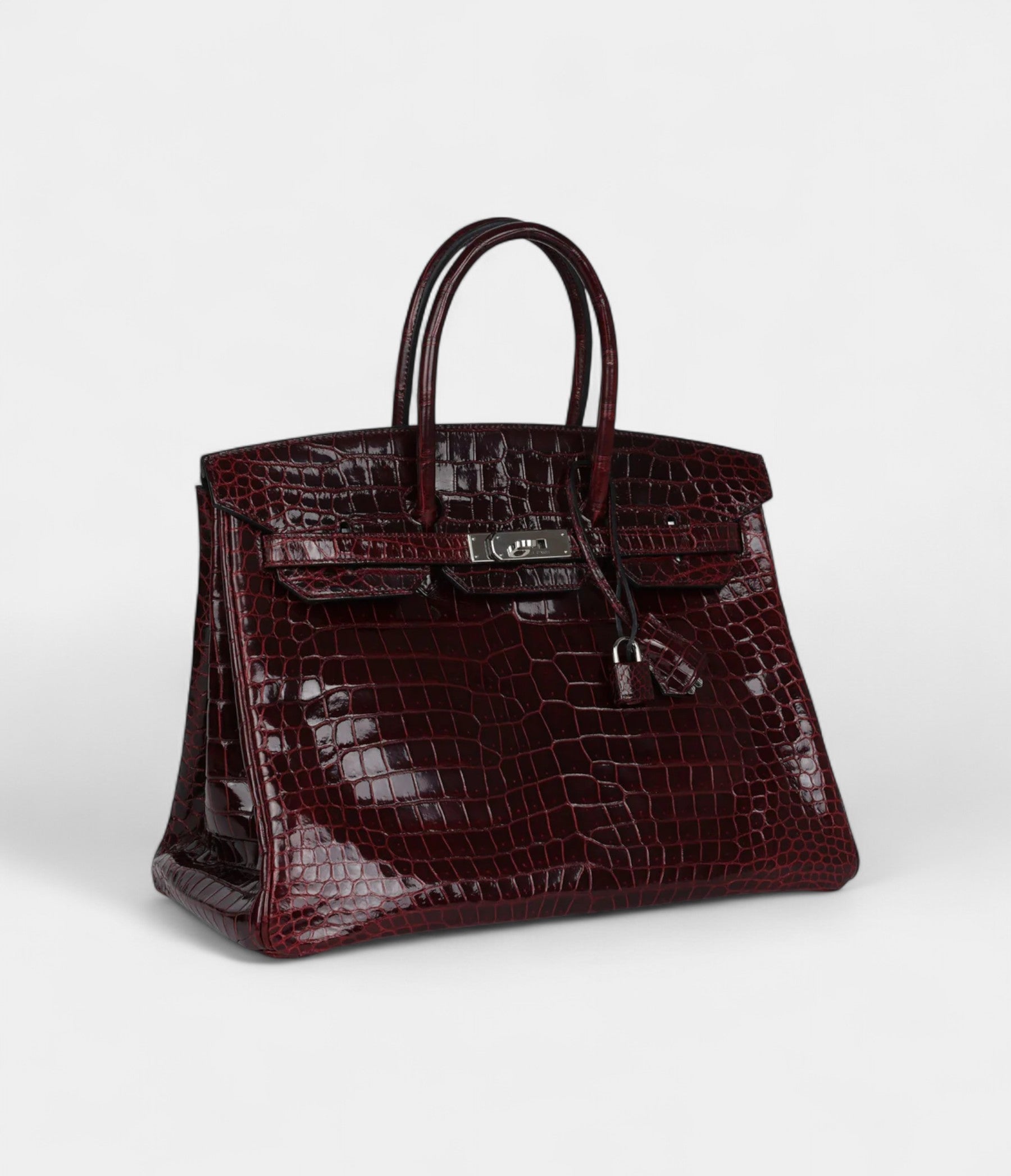 HM BK 35 Bordeaux Shiny Porosus Crocodile Palladium Hardware