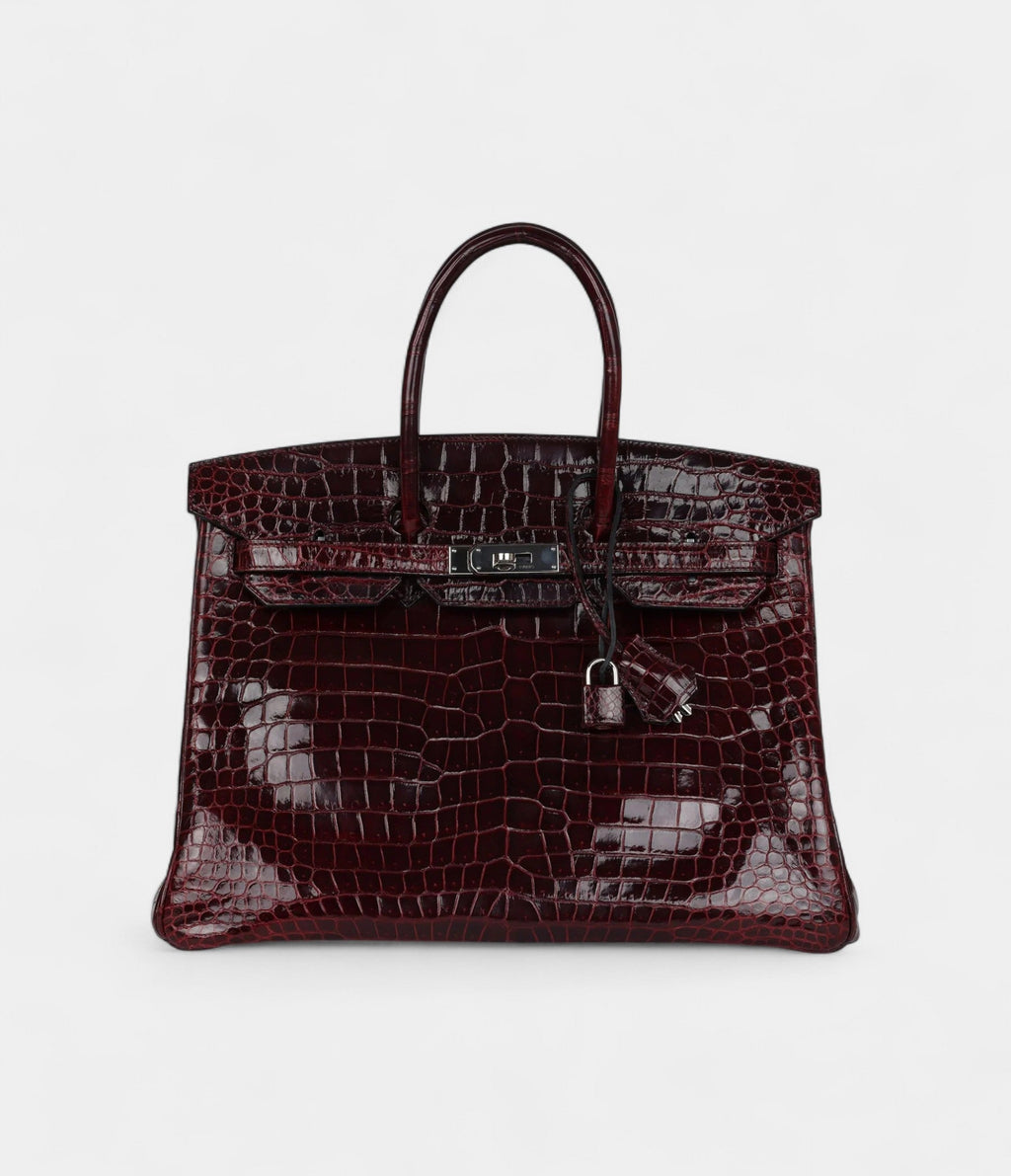 HM BK 35 Bordeaux Shiny Porosus Crocodile Palladium Hardware