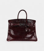 HM BK 35 Bordeaux Shiny Porosus Crocodile Palladium Hardware