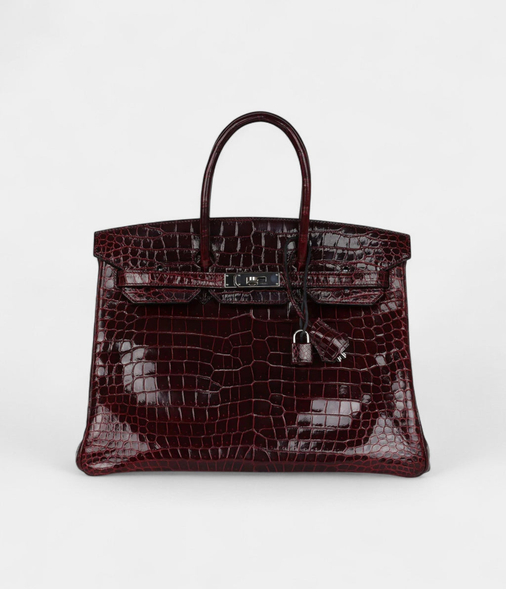 HM BK 35 Bordeaux Shiny Porosus Crocodile Palladium Hardware