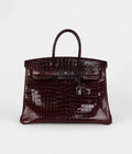 HM BK 35 Bordeaux Shiny Porosus Crocodile Palladium Hardware