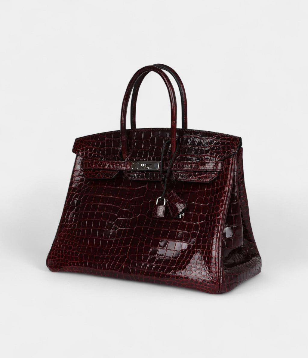 HM BK 35 Bordeaux Shiny Porosus Crocodile Palladium Hardware