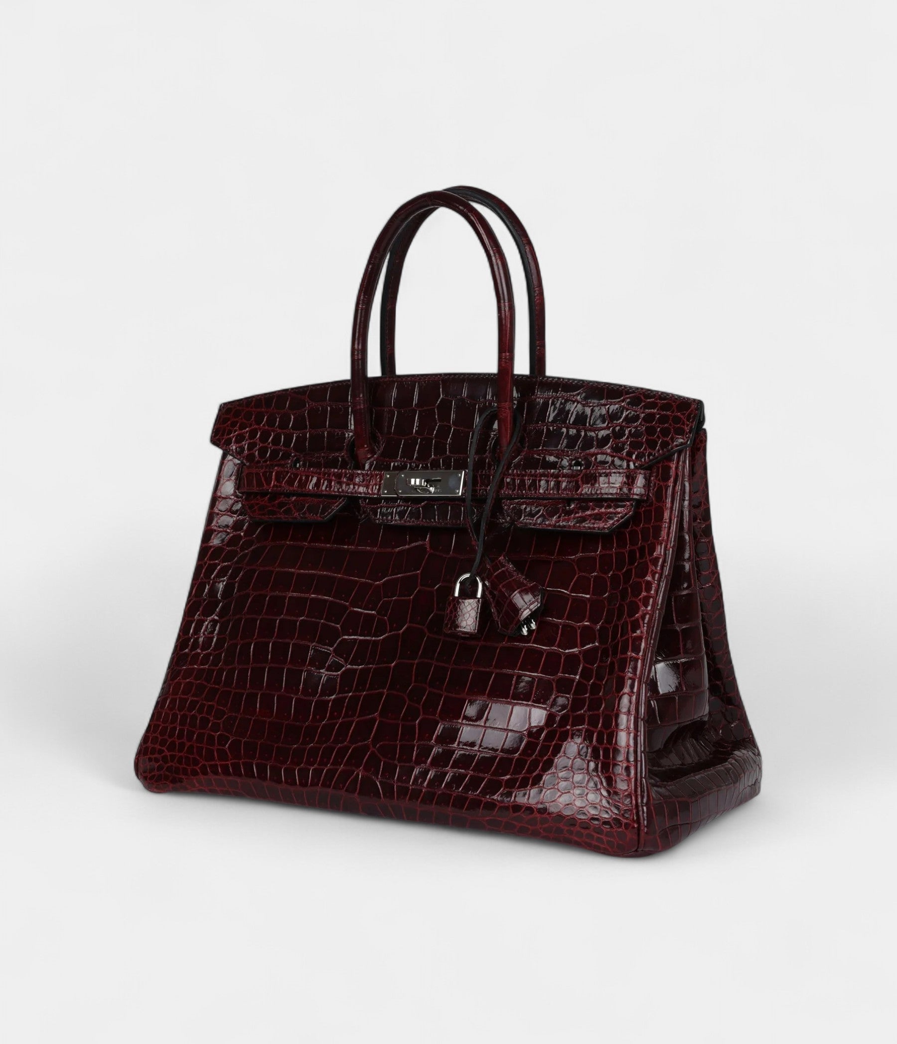 HM BK 35 Bordeaux Shiny Porosus Crocodile Palladium Hardware