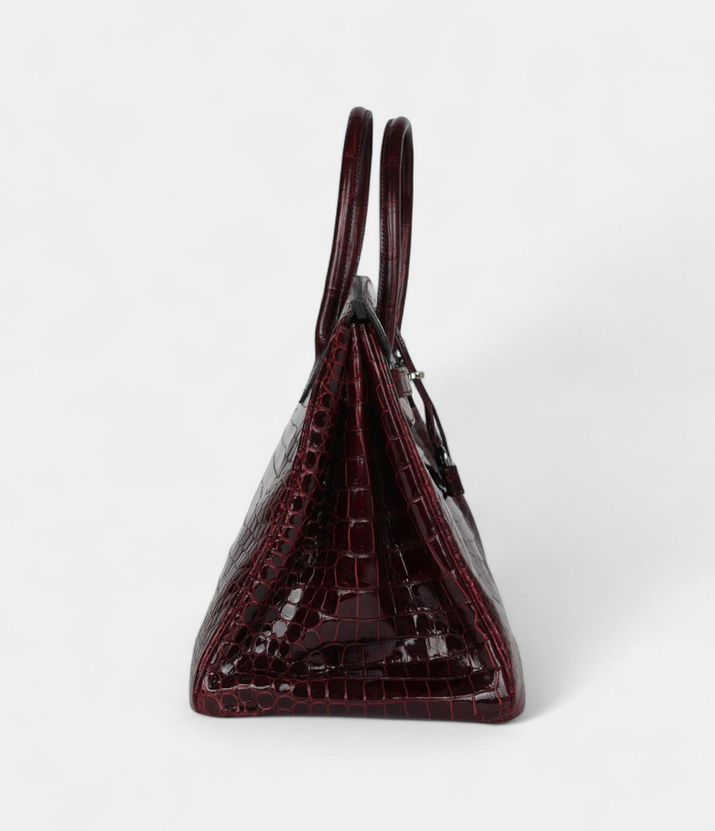HM BK 35 Bordeaux Shiny Porosus Crocodile Palladium Hardware