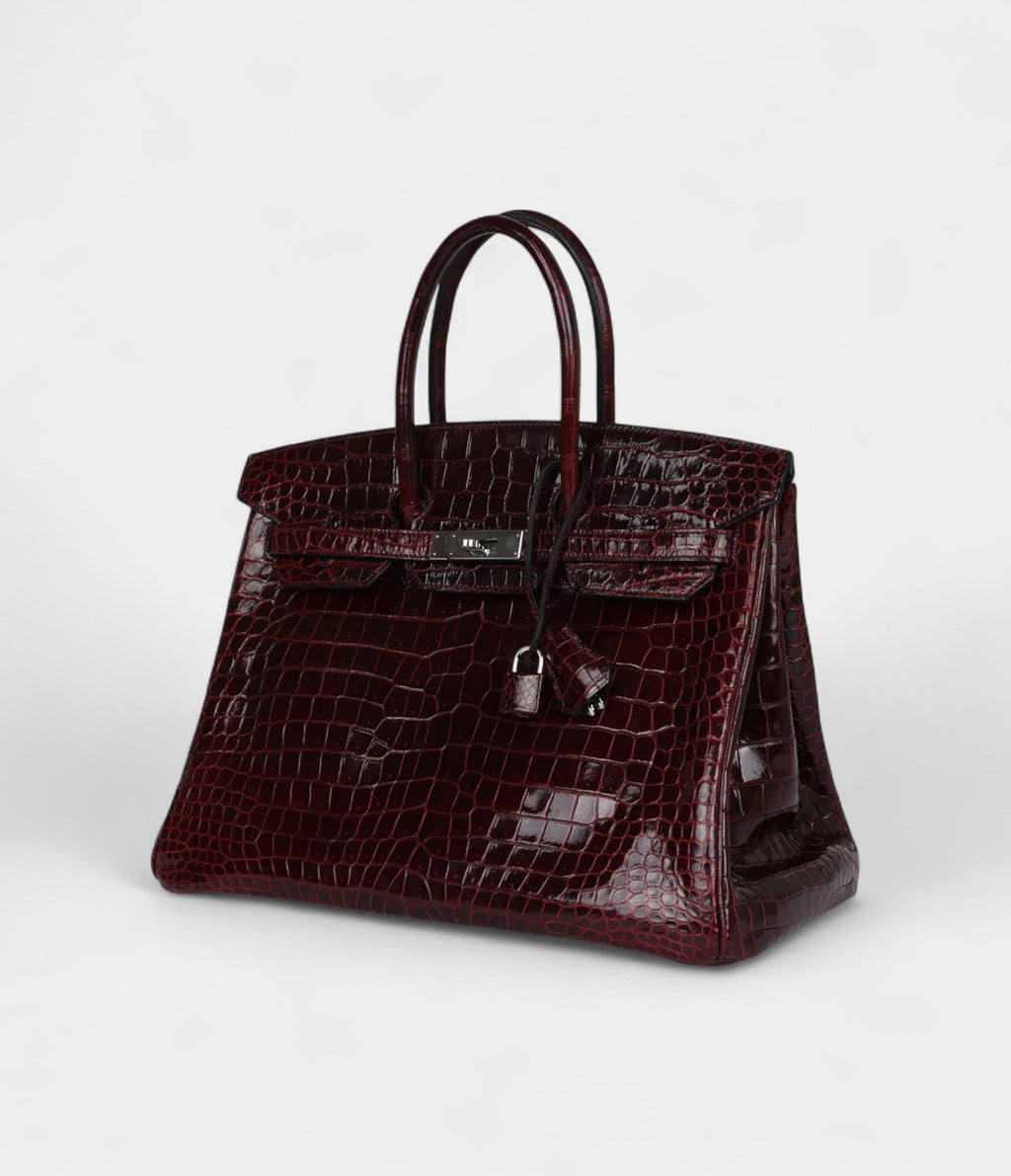 HM BK 35 Bordeaux Shiny Porosus Crocodile Palladium Hardware