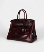HM BK 35 Bordeaux Shiny Porosus Crocodile Palladium Hardware