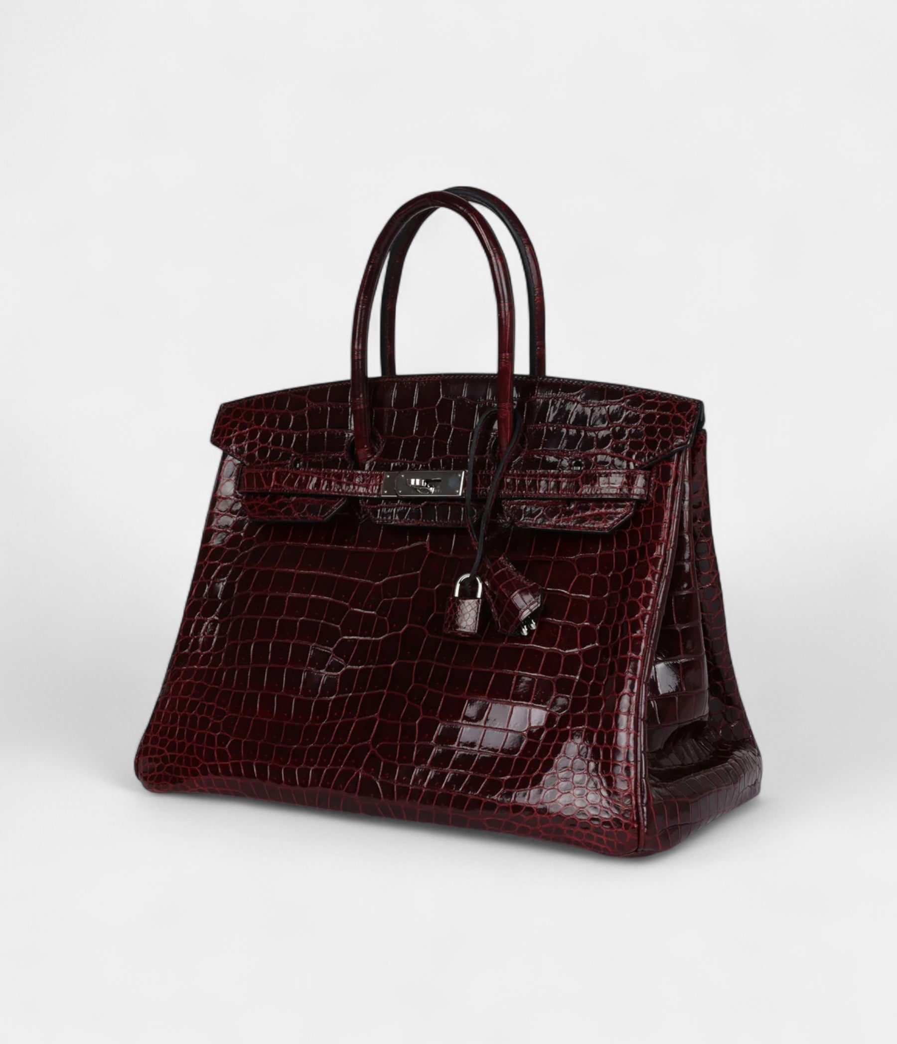 HM BK 35 Bordeaux Shiny Porosus Crocodile Palladium Hardware