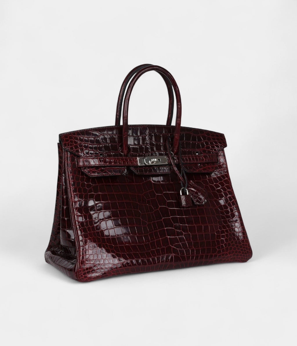 HM BK 35 Bordeaux Shiny Porosus Crocodile Palladium Hardware