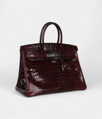 HM BK 35 Bordeaux Shiny Porosus Crocodile Palladium Hardware