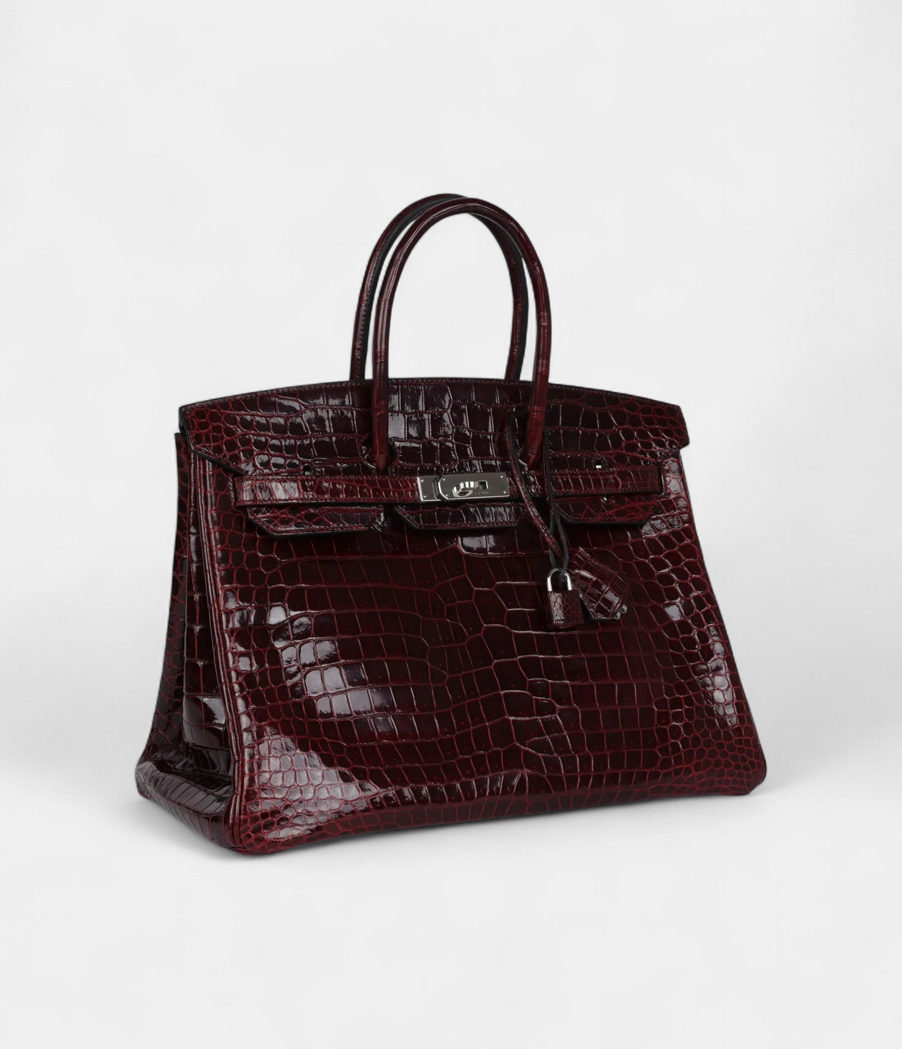 HM BK 35 Bordeaux Shiny Porosus Crocodile Palladium Hardware
