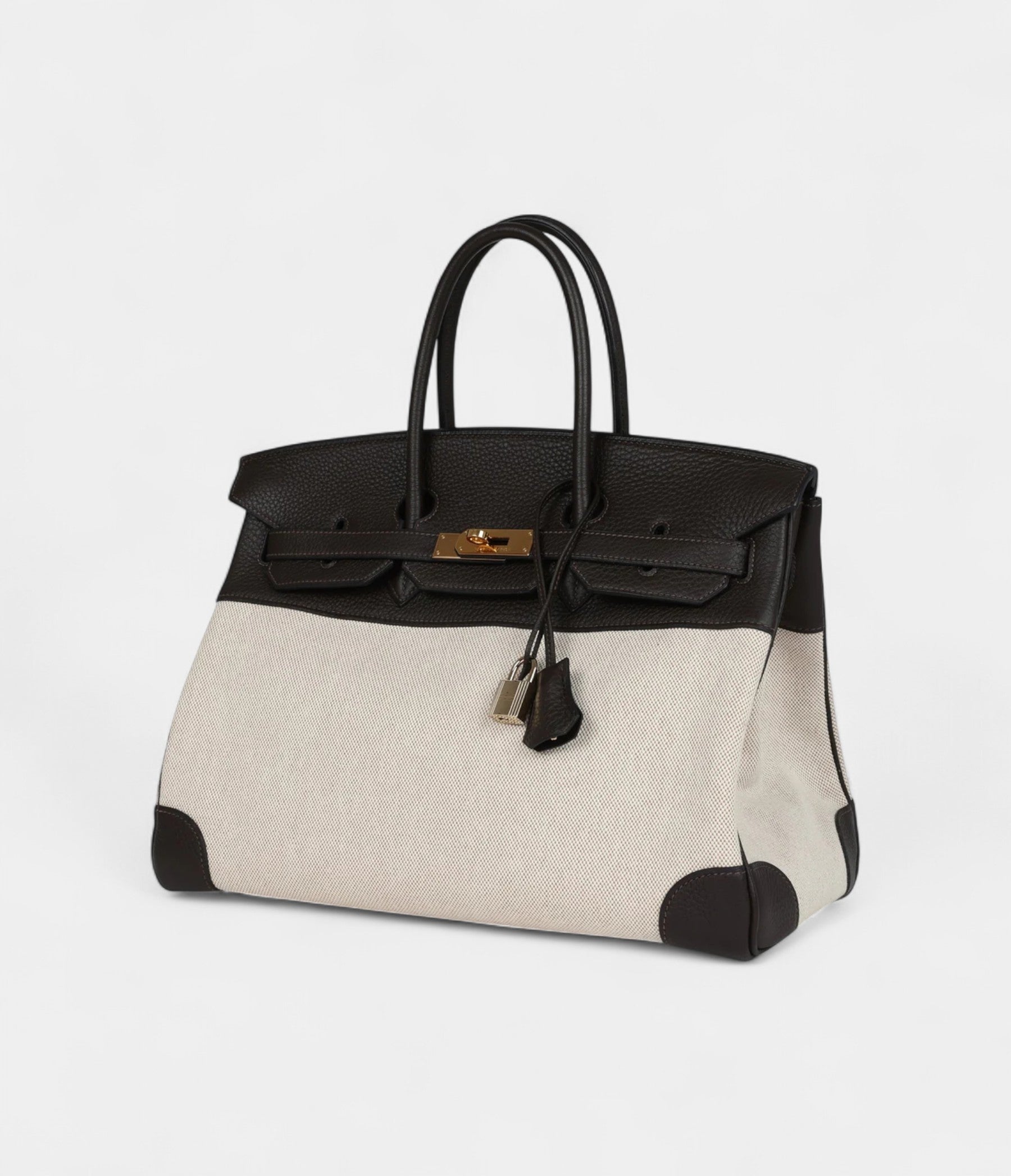 HM BK 35 Ebene Clemence and Ecru-Beige Toile H Canvas Gold Hardware