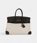 HM BK 35 Ebene Clemence and Ecru-Beige Toile H Canvas Gold Hardware