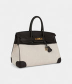 HM BK 35 Ebene Clemence and Ecru-Beige Toile H Canvas Gold Hardware