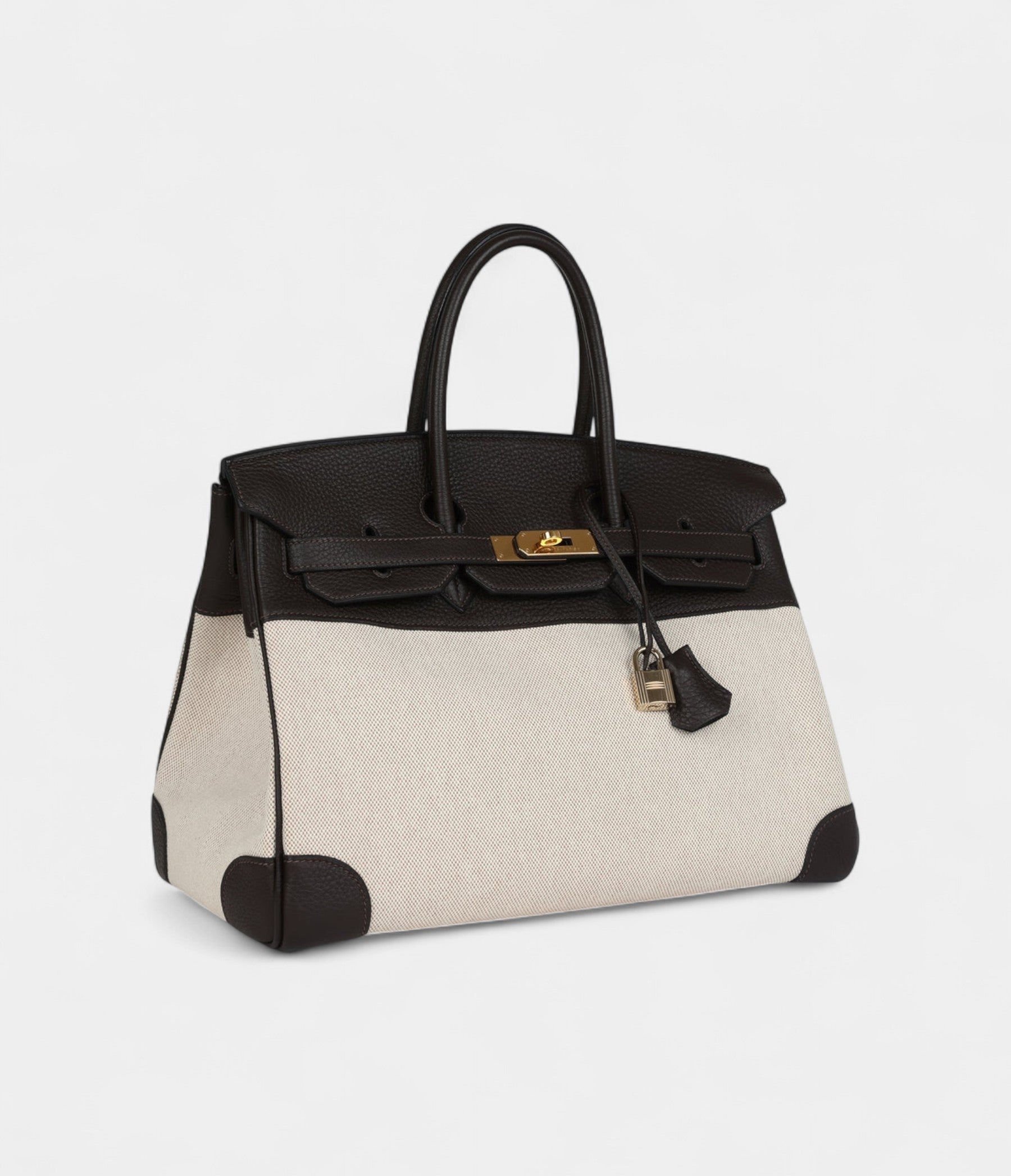 HM BK 35 Ebene Clemence and Ecru-Beige Toile H Canvas Gold Hardware