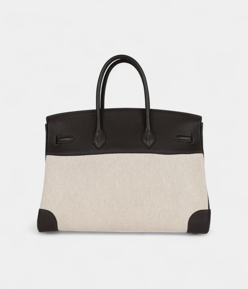 HM BK 35 Ebene Clemence and Ecru-Beige Toile H Canvas Gold Hardware
