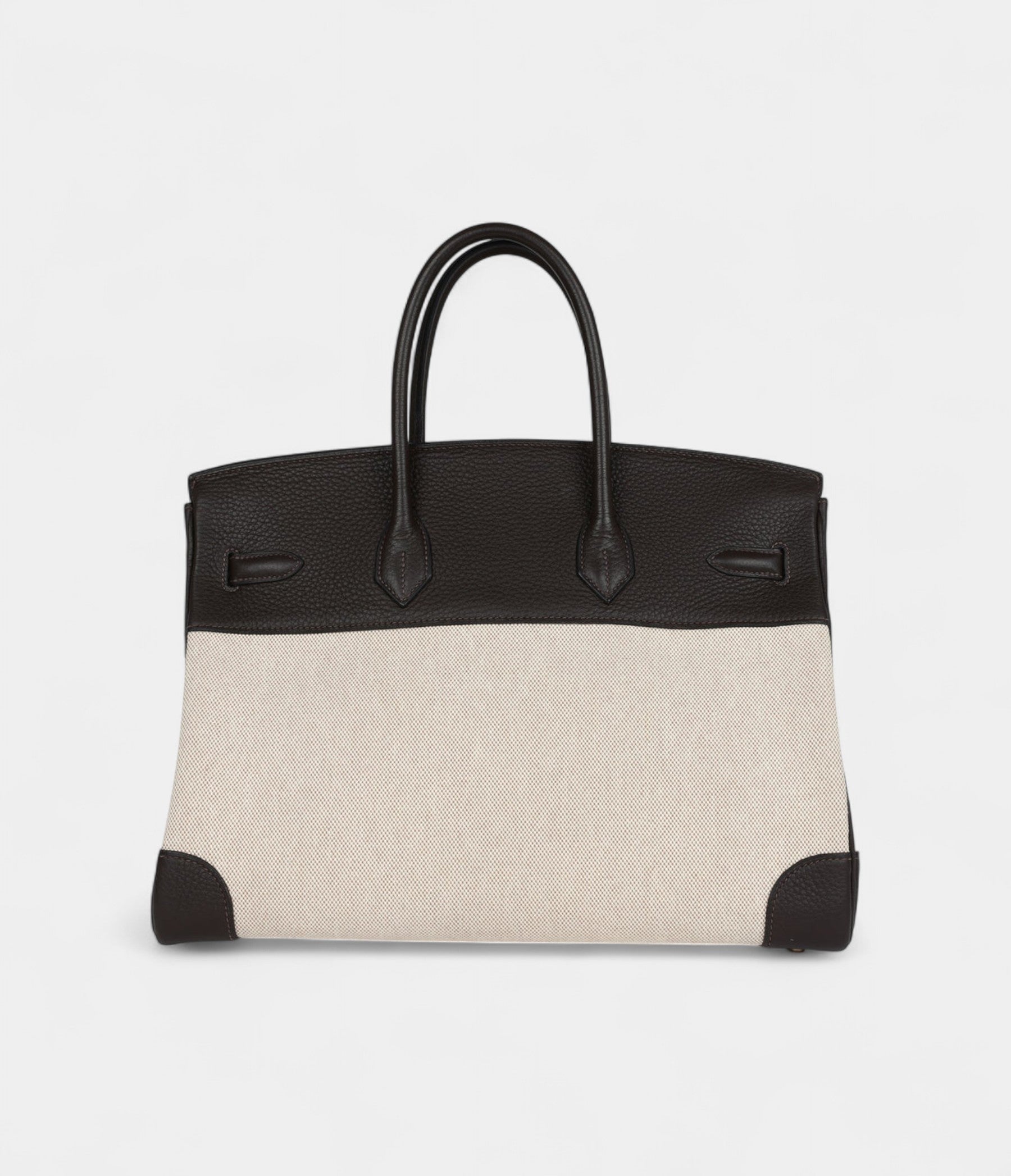 HM BK 35 Ebene Clemence and Ecru-Beige Toile H Canvas Gold Hardware