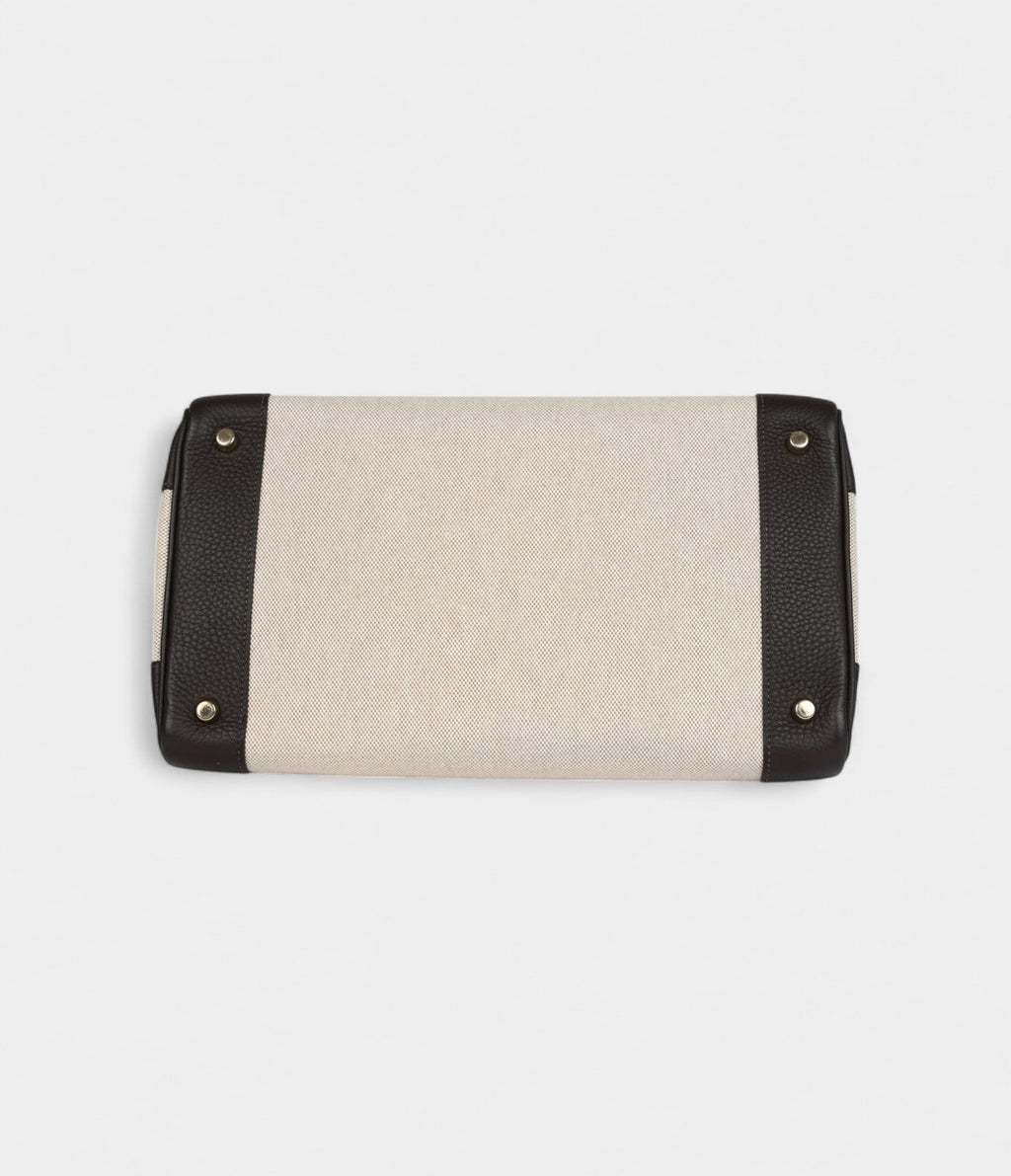 HM BK 35 Ebene Clemence and Ecru-Beige Toile H Canvas Gold Hardware