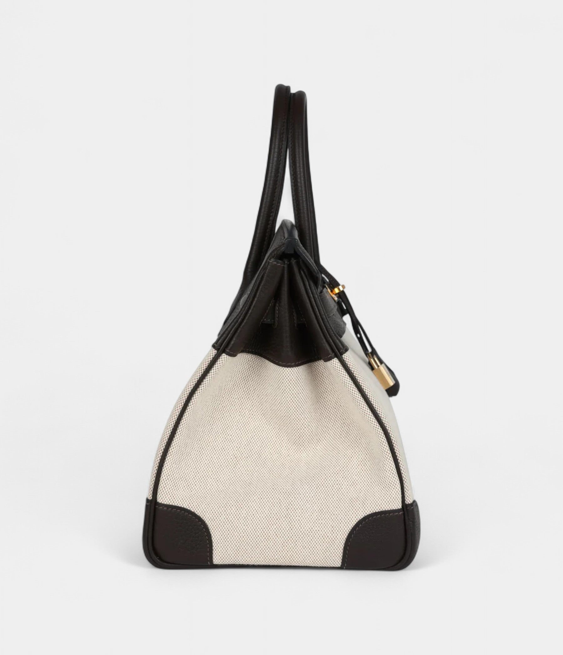 HM BK 35 Ebene Clemence and Ecru-Beige Toile H Canvas Gold Hardware