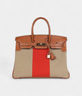 HM BK 35 Flag Ficelle and Paprika Toile Fauve Barenia Permabrass Hardware