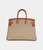 HM BK 35 Flag Ficelle and Paprika Toile Fauve Barenia Permabrass Hardware