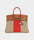 HM BK 35 Flag Ficelle and Paprika Toile H and Fauve Barenia Permabrass Hardware