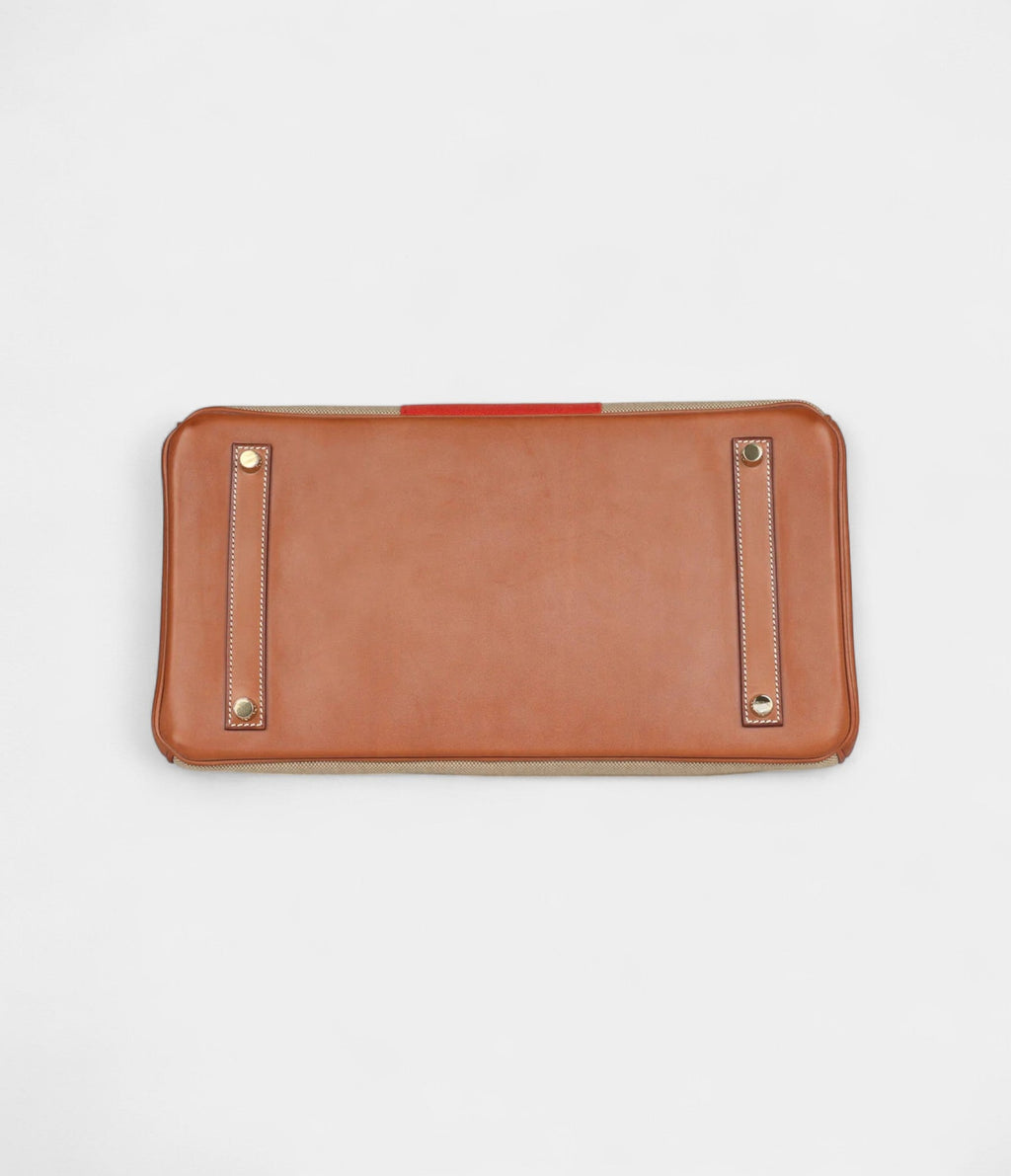HM BK 35 Flag Ficelle and Paprika Toile H and Fauve Barenia Permabrass Hardware