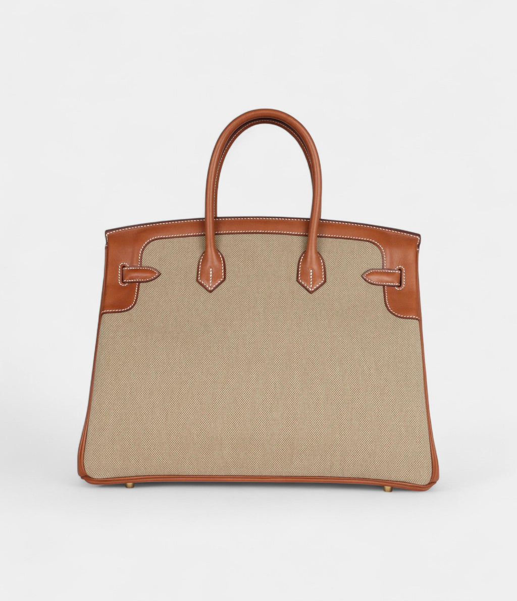HM BK 35 Flag Ficelle and Paprika Toile H and Fauve Barenia Permabrass Hardware