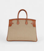 HM BK 35 Flag Ficelle and Paprika Toile H and Fauve Barenia Permabrass Hardware