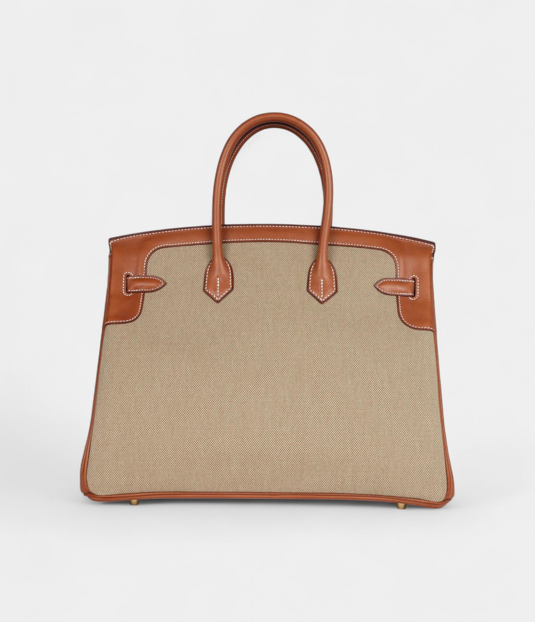HM BK 35 Flag Ficelle and Paprika Toile H and Fauve Barenia Permabrass Hardware